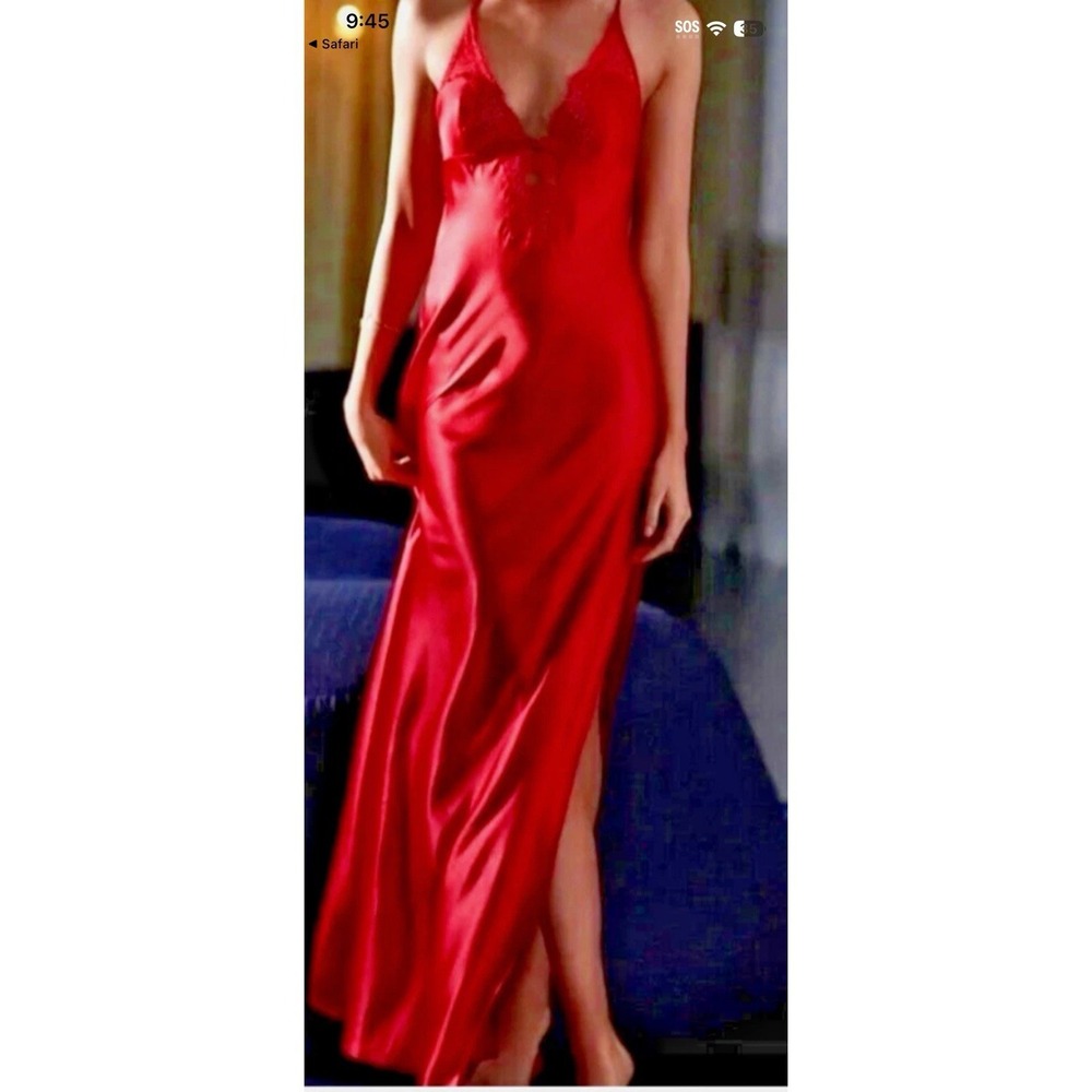 Victoria's Secret Vintage Gold Label Red Satin Lace Maxi Lingerie Slip Dress P